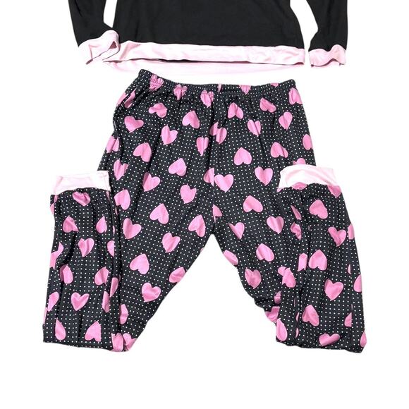 I Love Sleep Pajama Set - Long Sleeve Elbow Patch Top & Heart Dot Pants - Medium - Picture 14 of 16